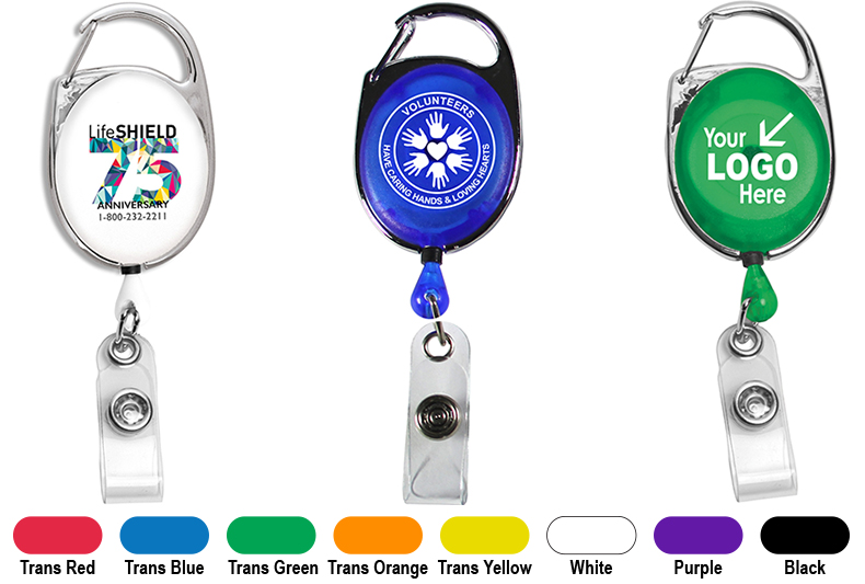 Cord PhotoImage ® Full Color Imprint* Retractable Carabiner Style Badge Reel and Badge Holder (Patent D539,122) Cord PhotoImage ® Full Color Imprint* Retractable Carabiner Style Badge Reel and Badge Holder (Patent D539,122)